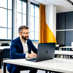 **Image Prompt 1:** A bright and modern co-working space in Bratislava, Slovakia, showcasing diverse professionals collaborating on laptops and in meetings, fully clothed in business casual attire, safe for work, depicting a professional and family-friendly environment, emphasizing perfect anatomy and natural proportions, high-resolution, appropriate content.