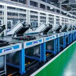 슬로바키아 주요 수출 품목 - **Prompt:** A bustling, ultra-modern automotive factory in Slovakia. Sleek, robotic arms are expertl...