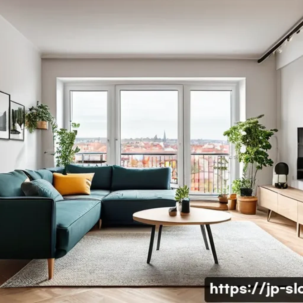 슬로바키아에서 집 구하는 방법 - A modern apartment interior in Bratislava, Slovakia, showcasing a cozy living room with sleek Scandi...