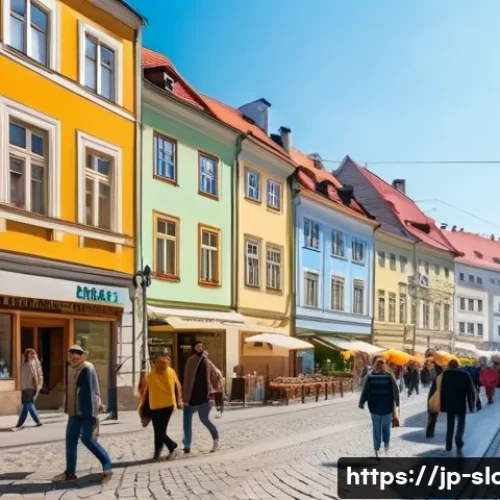 슬로바키아 vs 우크라이나 여행 안전성 - A vibrant street scene in Bratislava, Slovakia during daytime, showing a safe and lively urban envir...