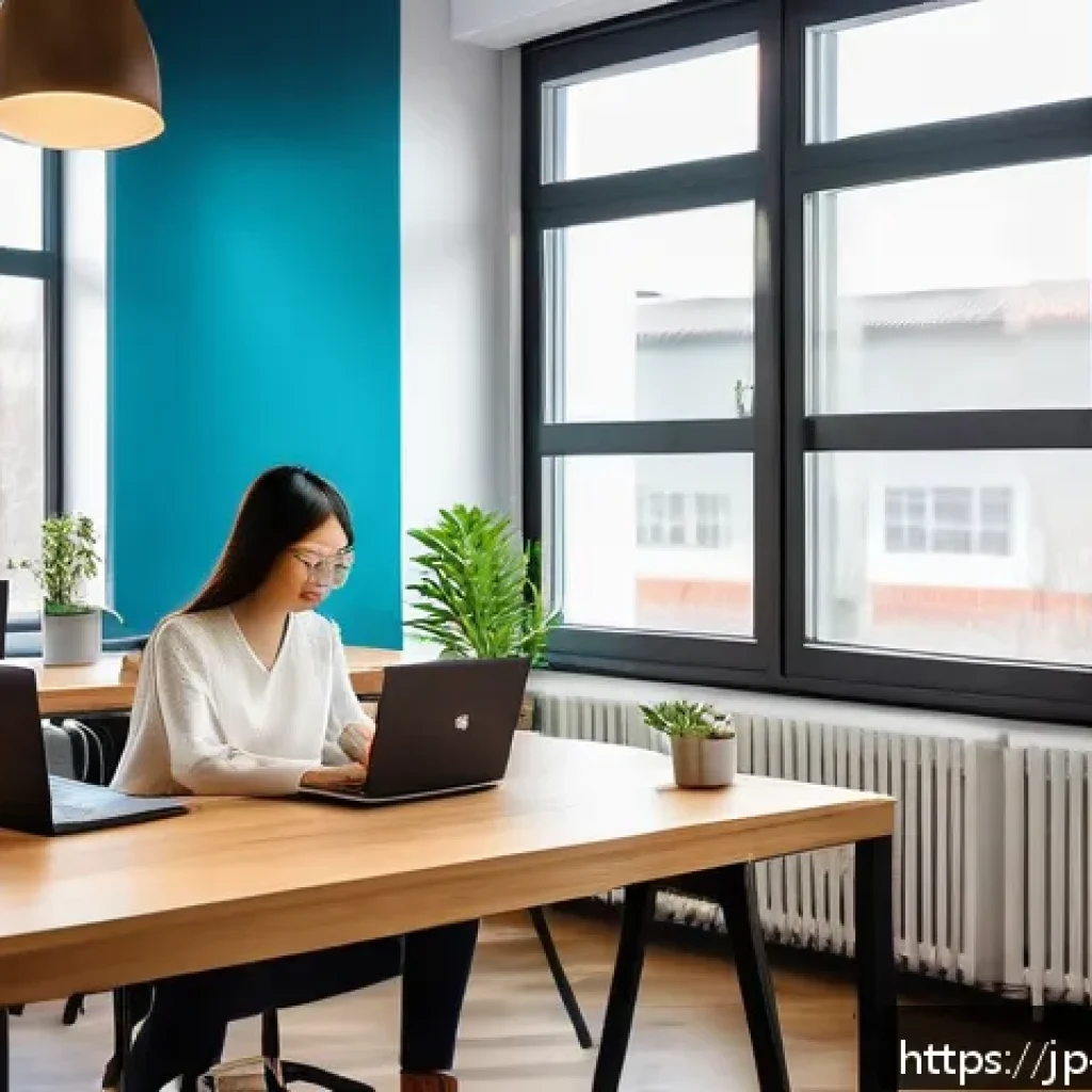 슬로바키아 현지 취업 기회 - A modern coworking space in Bratislava filled with diverse young professionals, including a Japanese...
