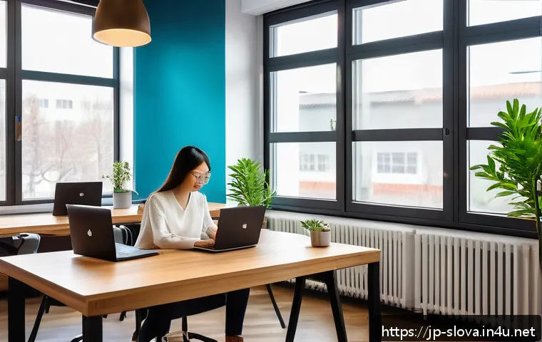 슬로바키아 현지 취업 기회 - A modern coworking space in Bratislava filled with diverse young professionals, including a Japanese...